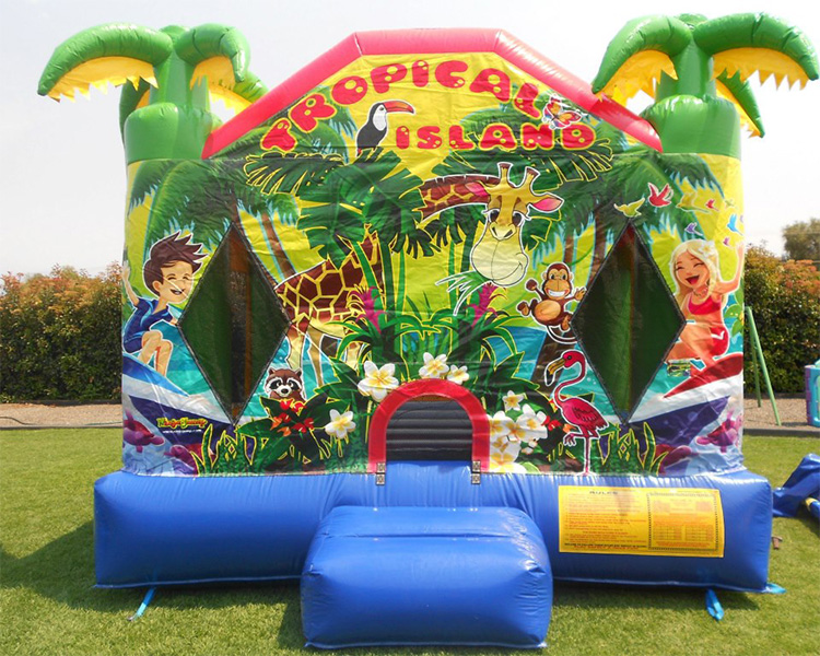 tropical island bouncy castle cat 1 Medium Bouncy Castles vs Large Combo Castles: Which Jumping Castle Hire is Right for You?