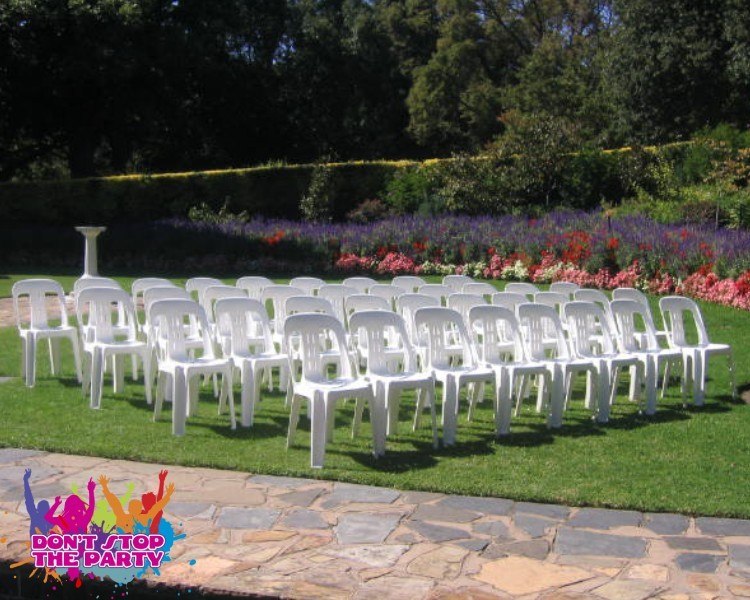 Premium Grade White Plastic Chairs For Party & Event Hire. Bris. Delivery