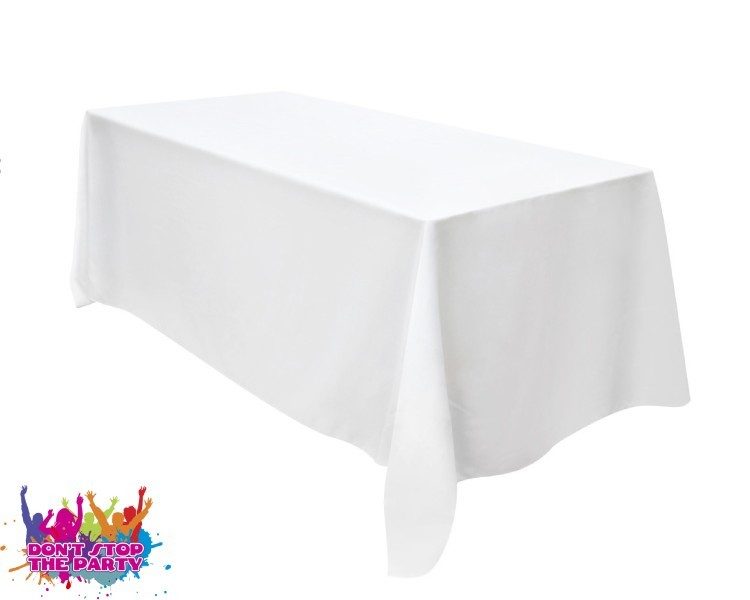 White Tablecloth Suit 2.4Mtr Trestle Table Don't Stop The Party Hire