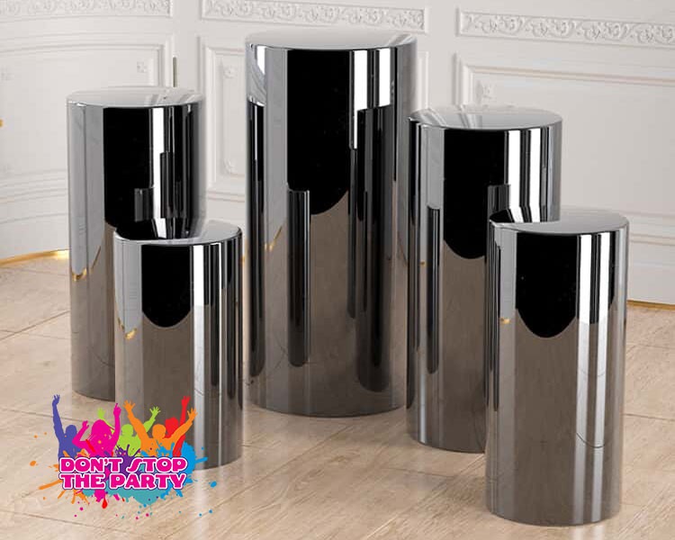 Round Cylinder Plinth Black Mirror Set of 3 Don't Stop The Party