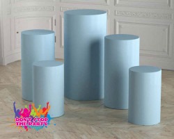 baby blue plinth party hire 1681161887 2 Round Cylinder Plinth Baby Blue - Set of 3