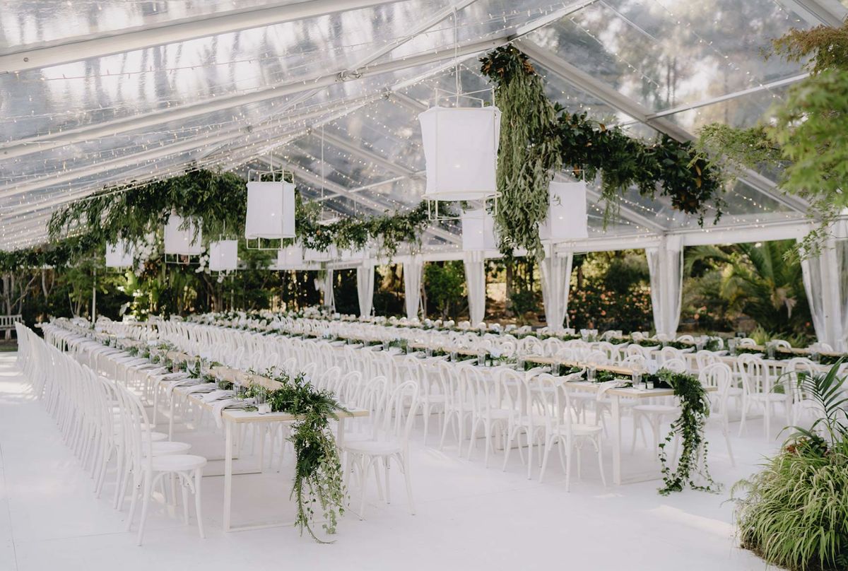 wedding banquet table linen clear marquee 1 Find My Event